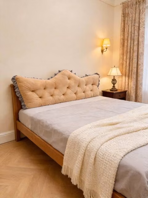 Living and Home Heart-Shaped Ruffled Bed Headboard Pillow in Brown and Beige