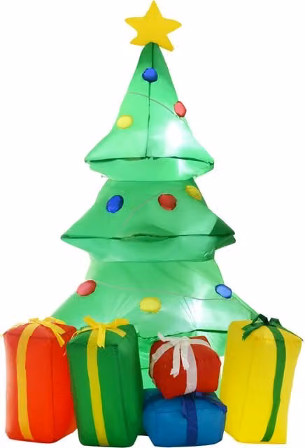 HOMCOM Inflatable Christmas Tree with LED Lights and Star Decoration in Green and White, Height: 150 cm