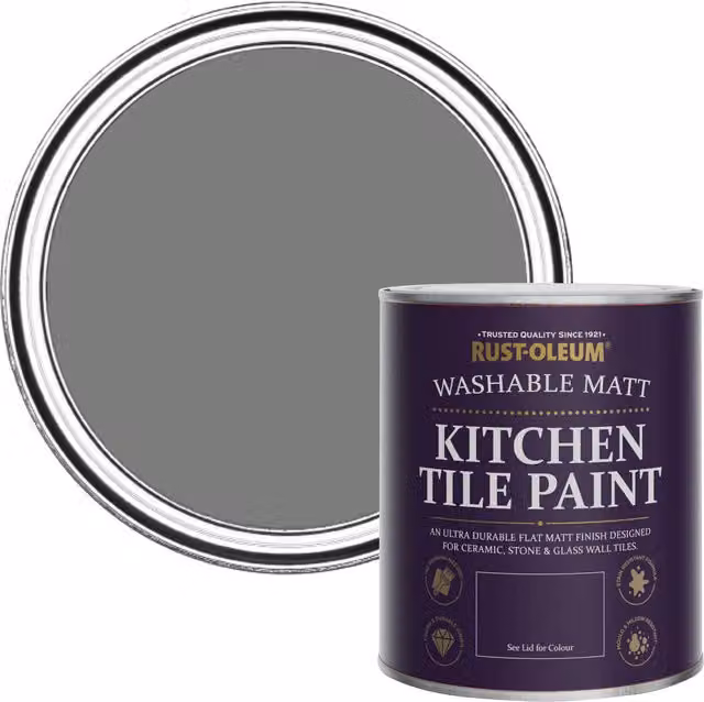 Rust-Oleum Water-Based Kitchen Tile Paint in Matt Finish, Torch Grey, 750ml