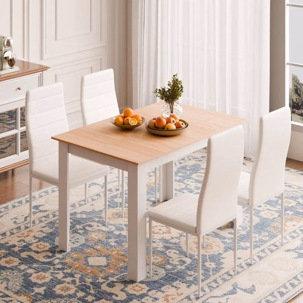 PAWNORA 5-Piece Modern Dining Table Set with Rectangular Oak Table and White Chairs – 2