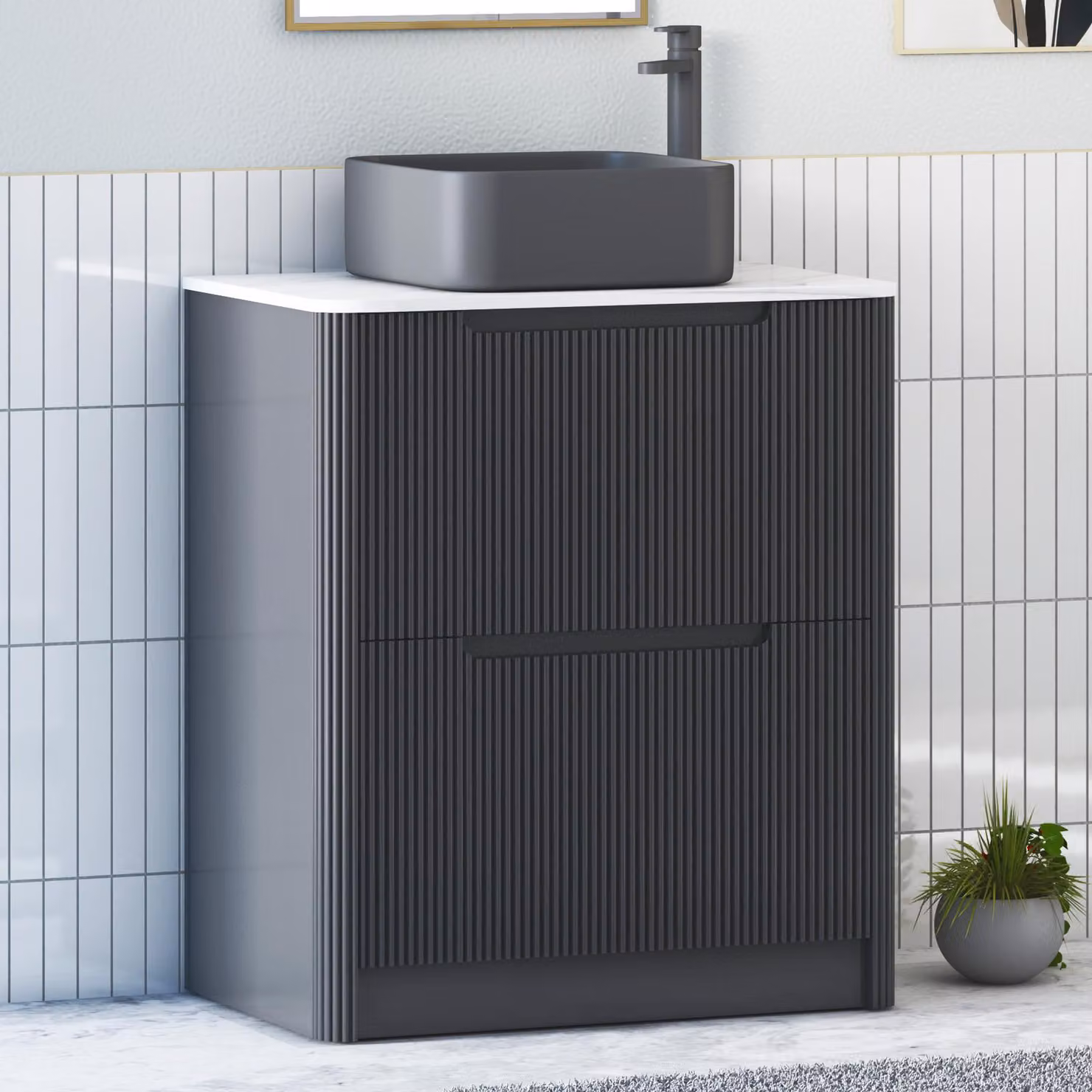 Royal Bathrooms Avenza 800mm Matt Obsidian Black Floor Standing 2 Drawer Vanity Unit with Art Square Basin