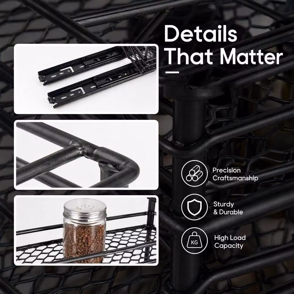Kelvenix 2-Tier Metal Pull Out Spice Rack with Sliding Shelf in Black – 4