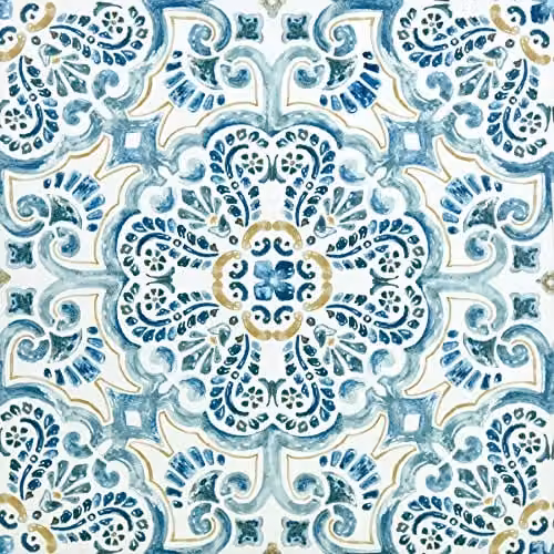 WallPops FP2477 Fontaine Blue Peel and Stick Mediterranean Style Floor Tiles, Set of 10, W/D/H: 30.48 x 30.48 x 0.25 cm – 1