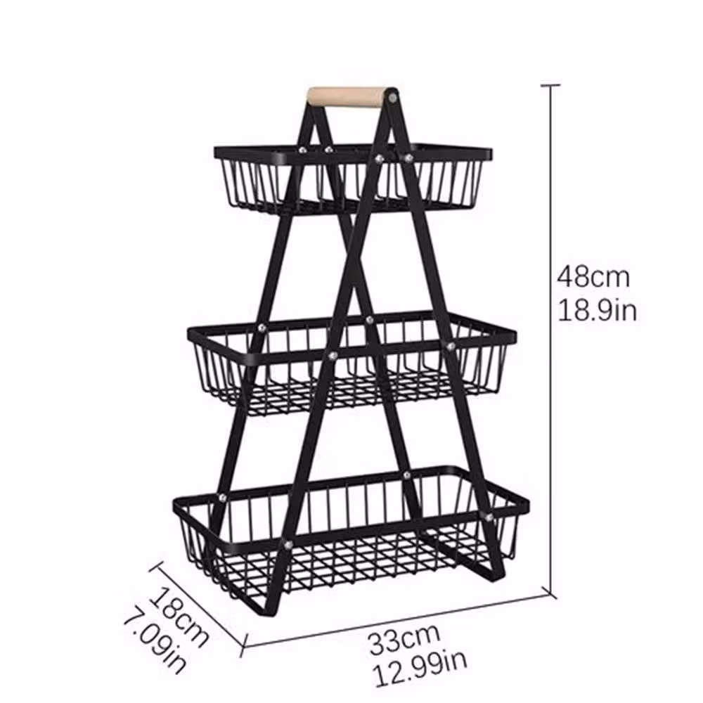 Pawnora 3 Tier Metal Fruit Storage Basket in Black – 2