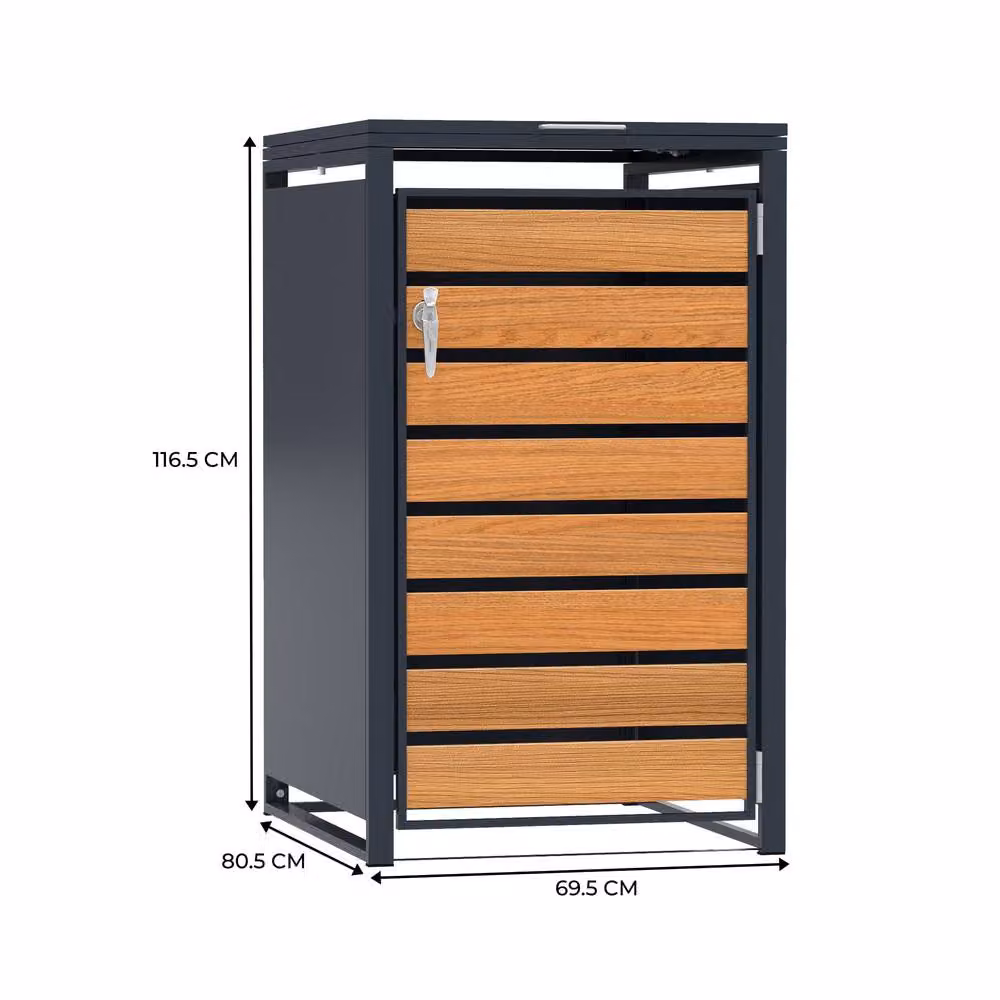 Monstershop Single Wheelie Bin Metal and Wood Storage in Anthracite and Grey – 3