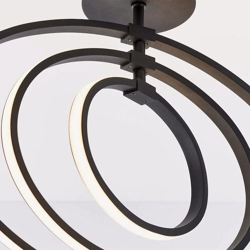 Loops LED Semi Flush Ceiling Light in Matt Black with Warm White Ring Feature – 3