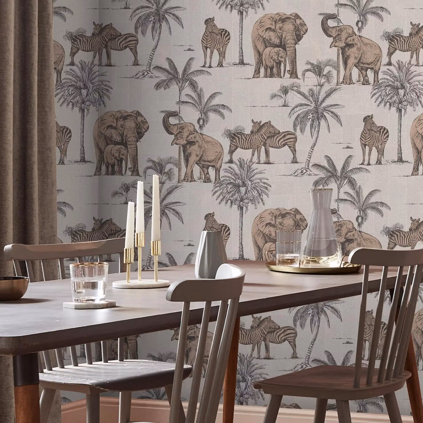 Fresco Kenya Safari Rose Gold Animal Wallpaper in Beige, Width: 52 cm, Length: 1000 cm – 3