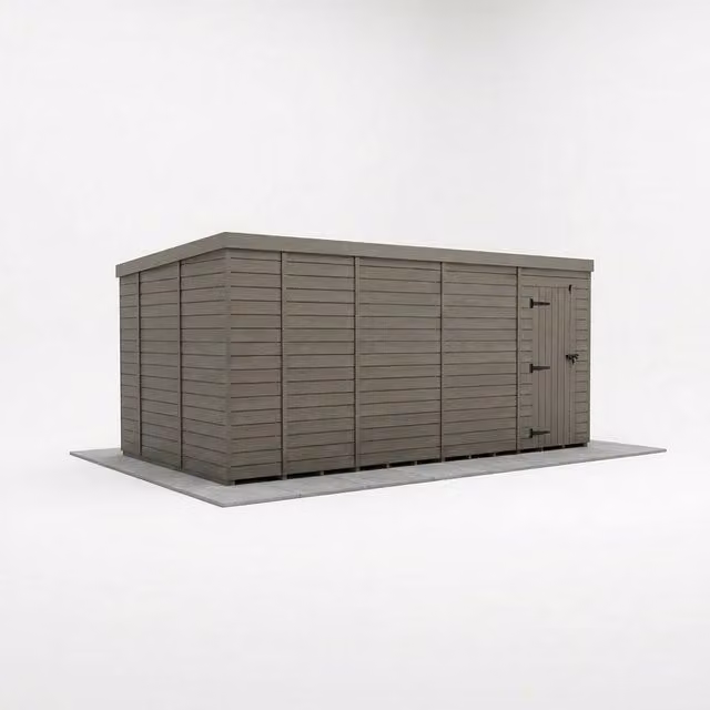 Buttercup Farm Grey Composite Pent Garden Shed with Single Door and No Windows, W: 518.16 cm, D: 305 cm, H: 210 cm
