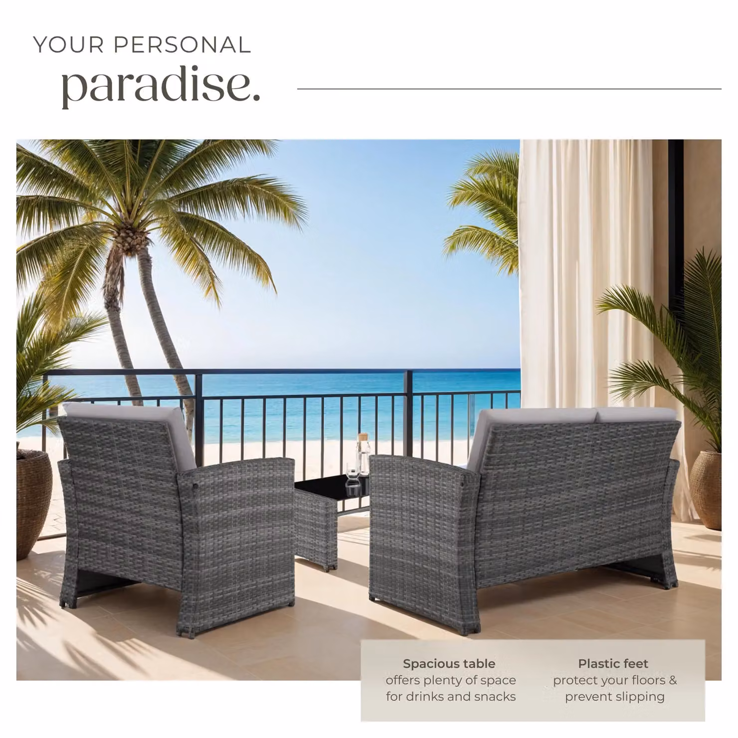 tectake Jesolo Garden Furniture Set in Light Grey for 4 People – 4
