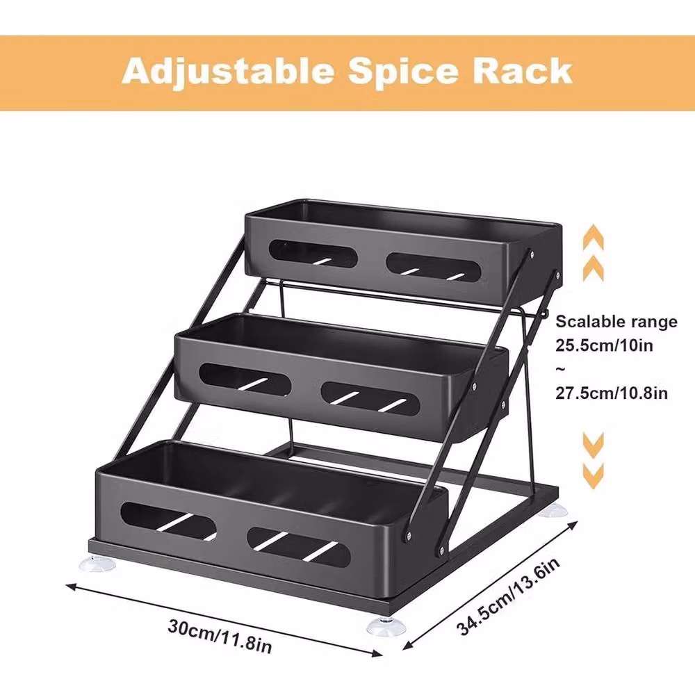 VOGREX 3-Tier Adjustable Metal Spice Rack Organizer in Black – 2