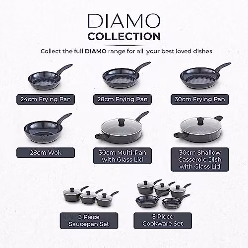Tower Diamo Ceramic Non-Stick Wok, Black, 28cm – 8