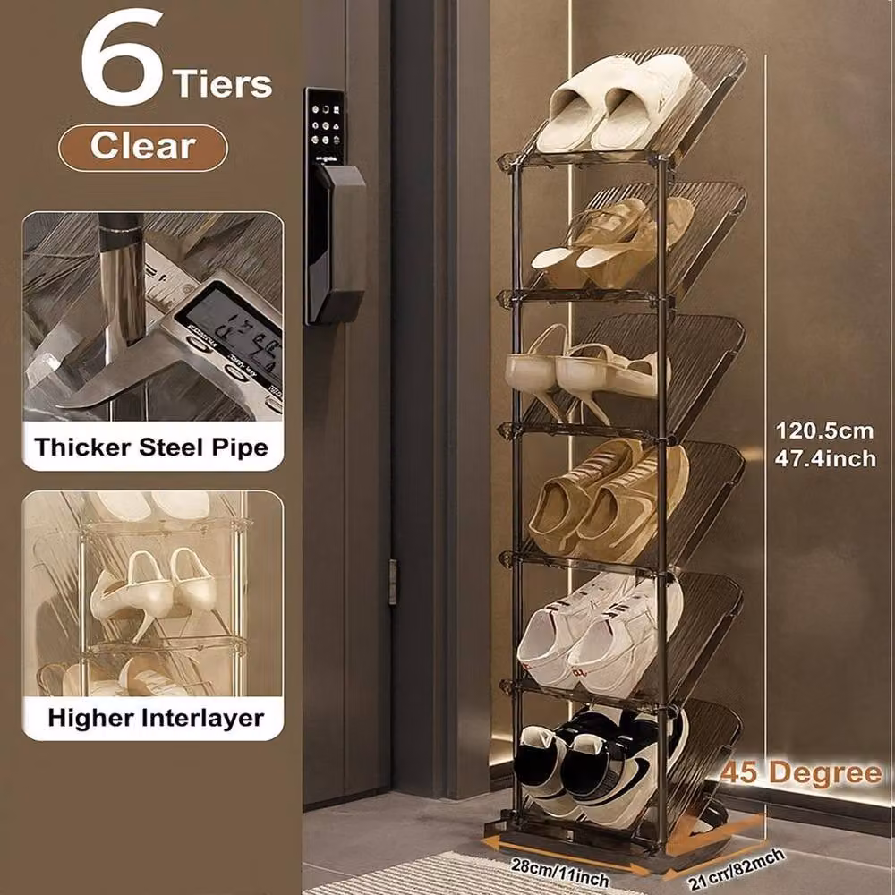 Kelvenix Smoke 6 Tier Sloping Narrow Clear Shoe Rack in Brown – 2