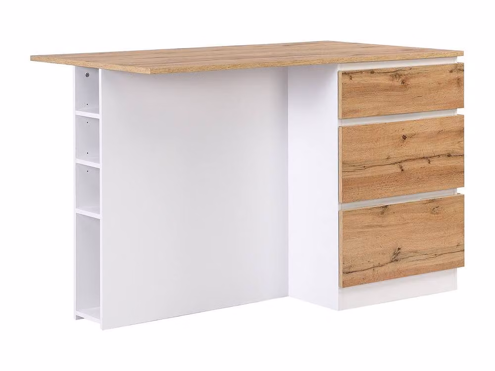 Vente-unique Central Kitchen Island with 6 Drawers and 4 Recesses in Light Natural Oak, W/D/H: 140 x 91 x 80 cm – 2