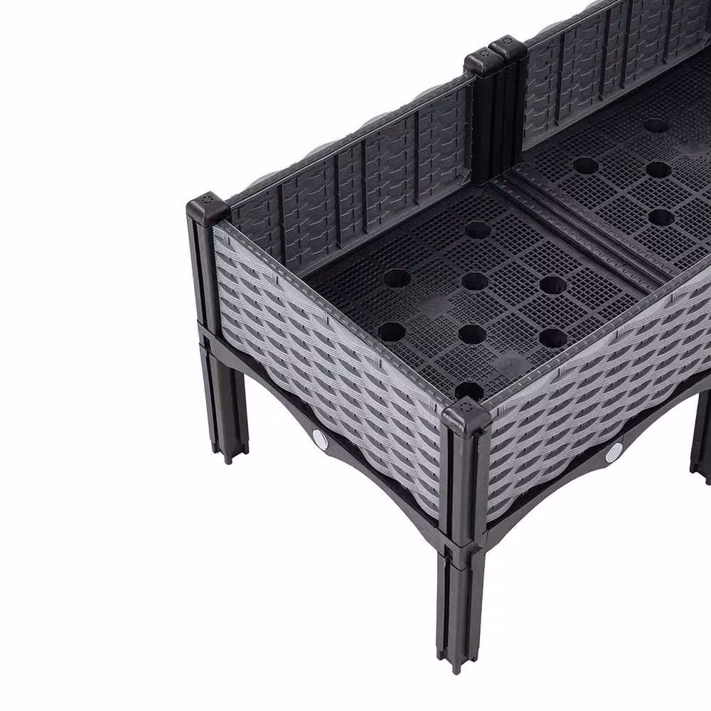 NESTLUNE Grey Plastic Raised Garden Bed Planter, W: 240 cm, D: 40 cm, H: 36 cm – 4