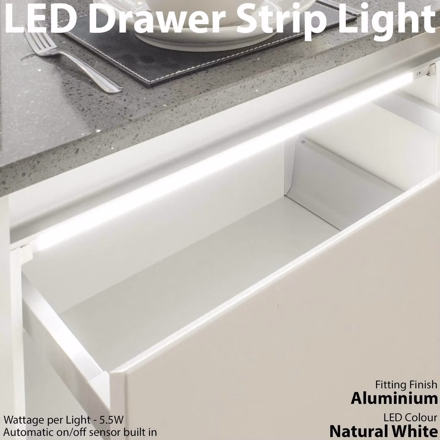 Loops 2x 800mm LED COB Drawer Strip Lights with PIR Motion Sensor in Silver and White – 2