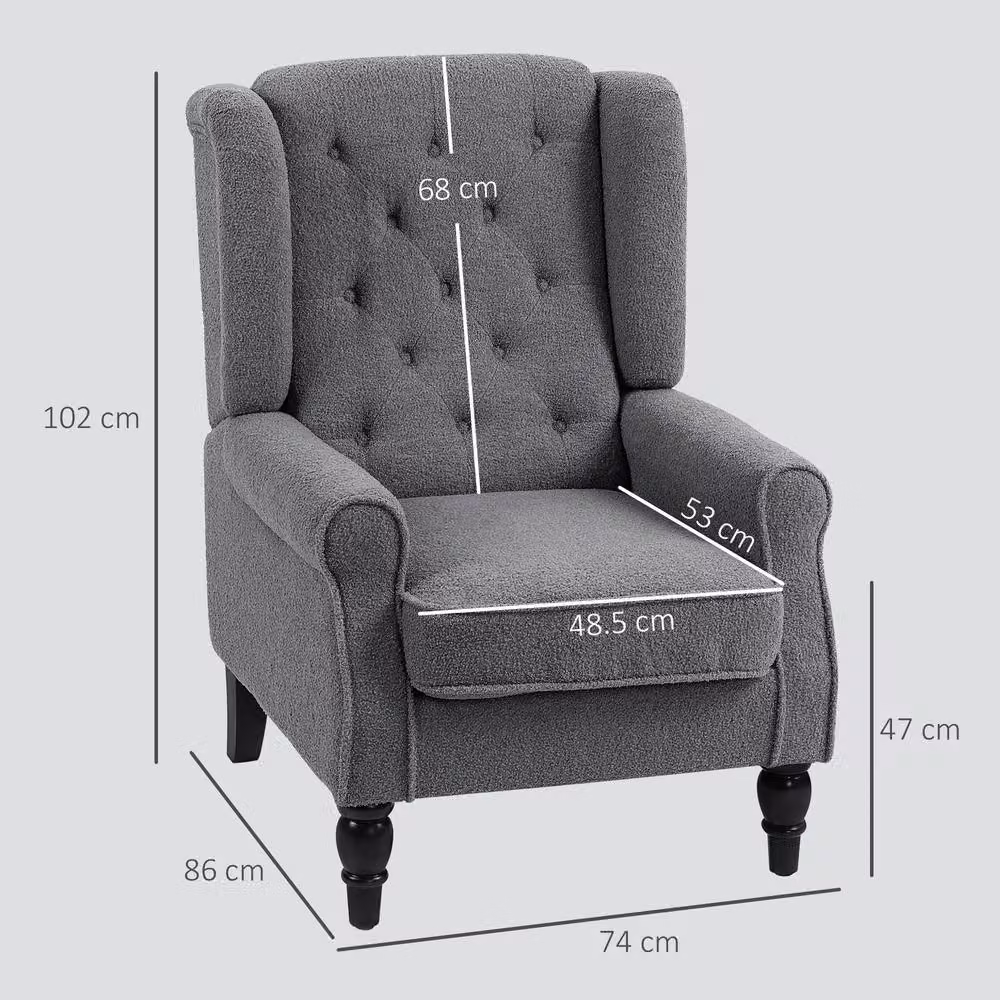 STILVORA Grey Bouclé Wingback Chair with Solid Wood Frame – 2