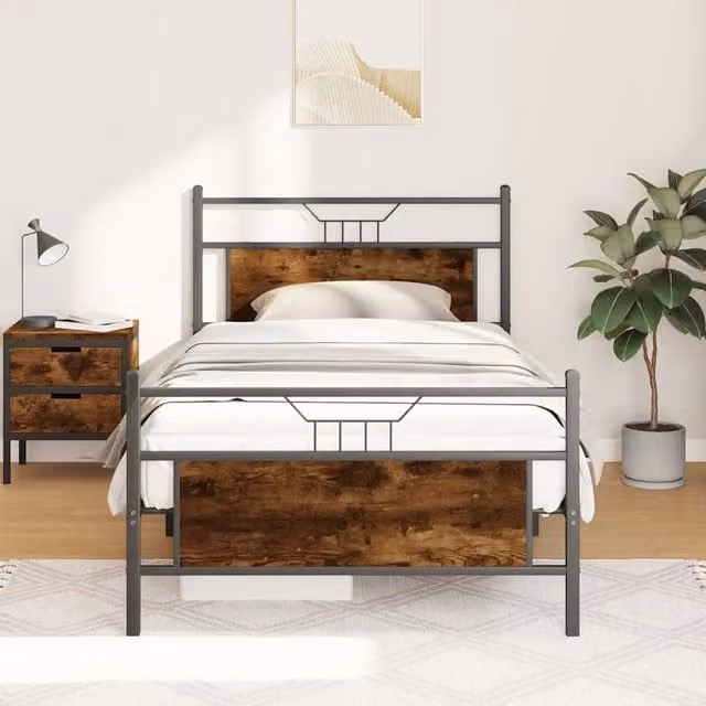 Berkfield Home Smoked Oak Bed Frame in Brown, W/D/H: 100 x 200 cm