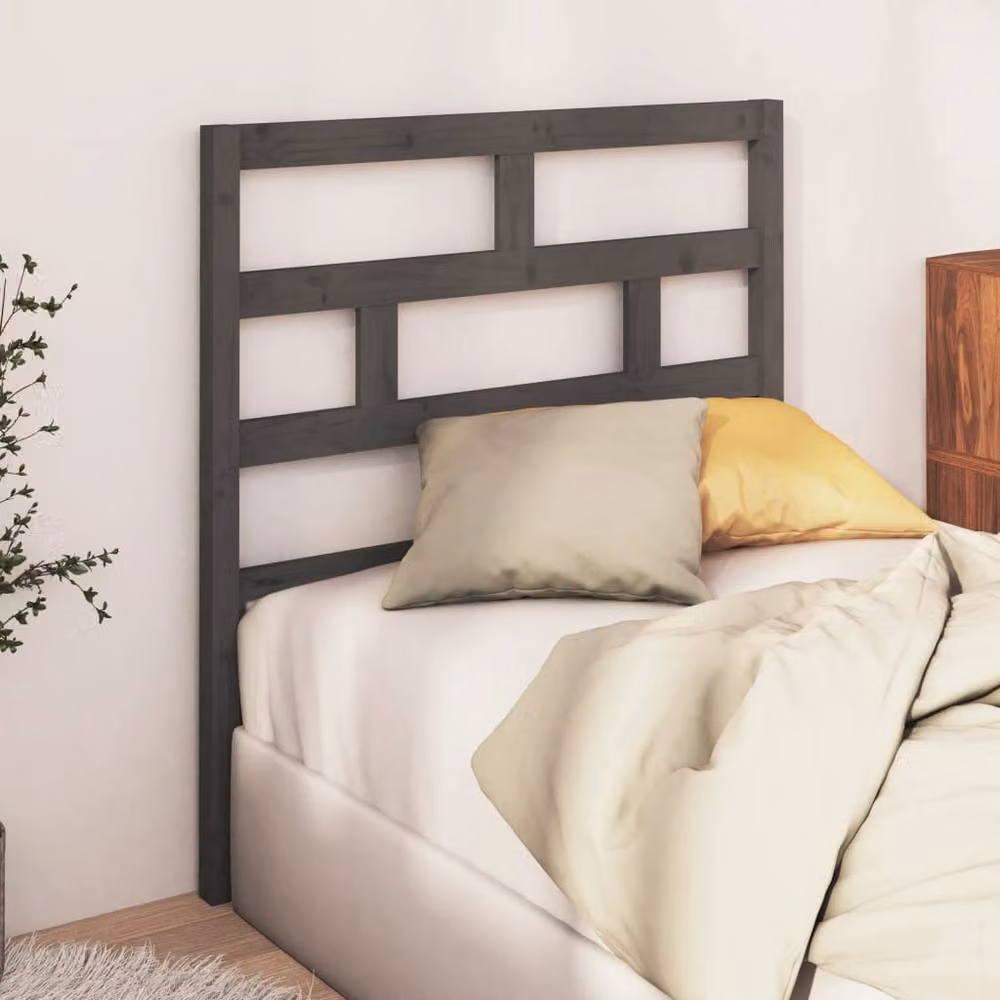 Berkfield Home Grey Solid Pine Wood Bed Headboard W/D/H: 106 x 4 x 100 cm – 2