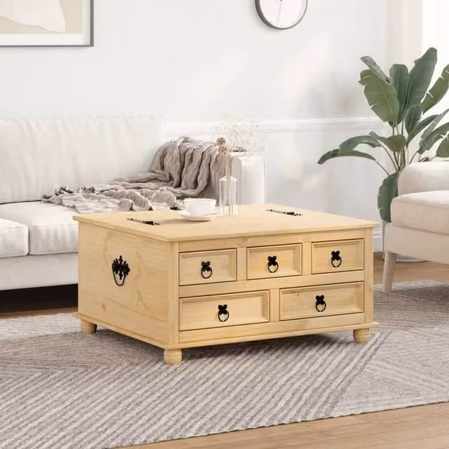 Berkfield Home Corona Storage Box in Light Tan Waxed Solid Pine, W: 90 cm, D: 78 cm, H: 45 cm – 1