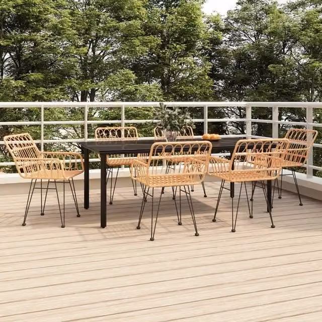 Berkfield Home 7 Piece Brown Poly Rattan Garden Dining Set with Glass Top Table – 1