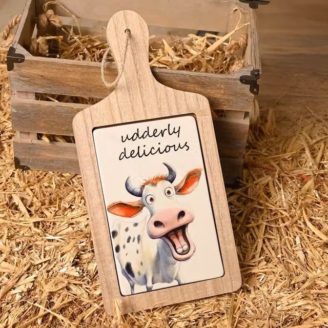 Funny Farm Udderly Delicious Multicolour Serving Board in Wood and Ceramic