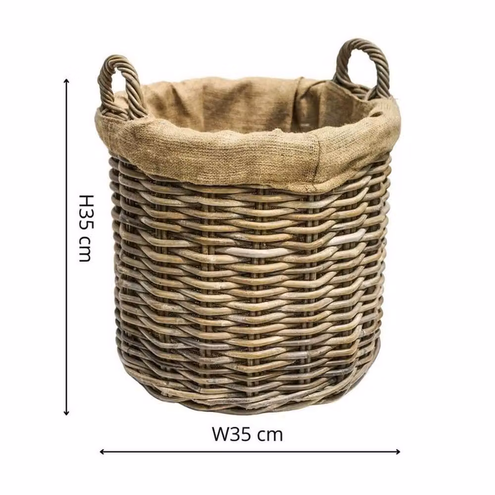 Lemon Pavilion Furniture and Decor Brown Wicker Log Baskets, Set of 2, Round with Linings – 5