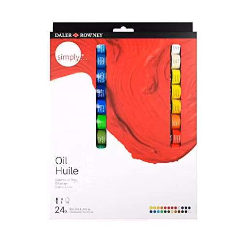 Daler-Rowney Simply Oil Paint Set, 24 Assorted Colours, 12ml per Tube