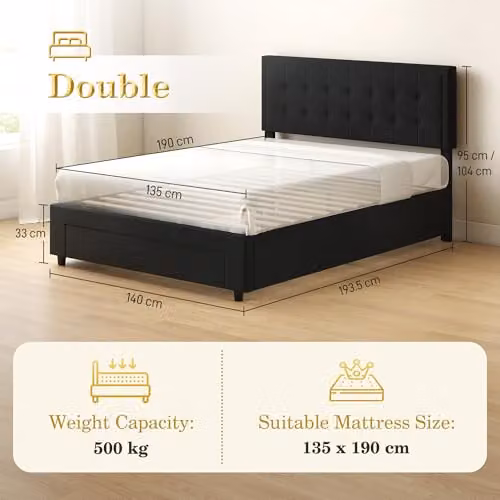HOMCOM Black Velvet Upholstered Double Ottoman Bed with Lift-Up Storage Base, W: 140 cm, D: 190 cm, H: 95 cm – 7