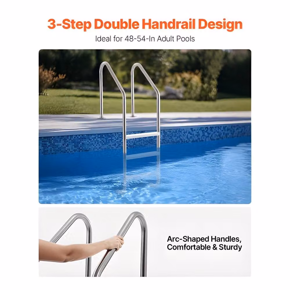 Ferand 3-Step Stainless Steel Swimming Pool Ladder in Silver – 3