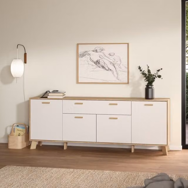 Furniture To Go Ikast Sideboard with 4 Doors and 1 Drawer in Jackson Hickory and White