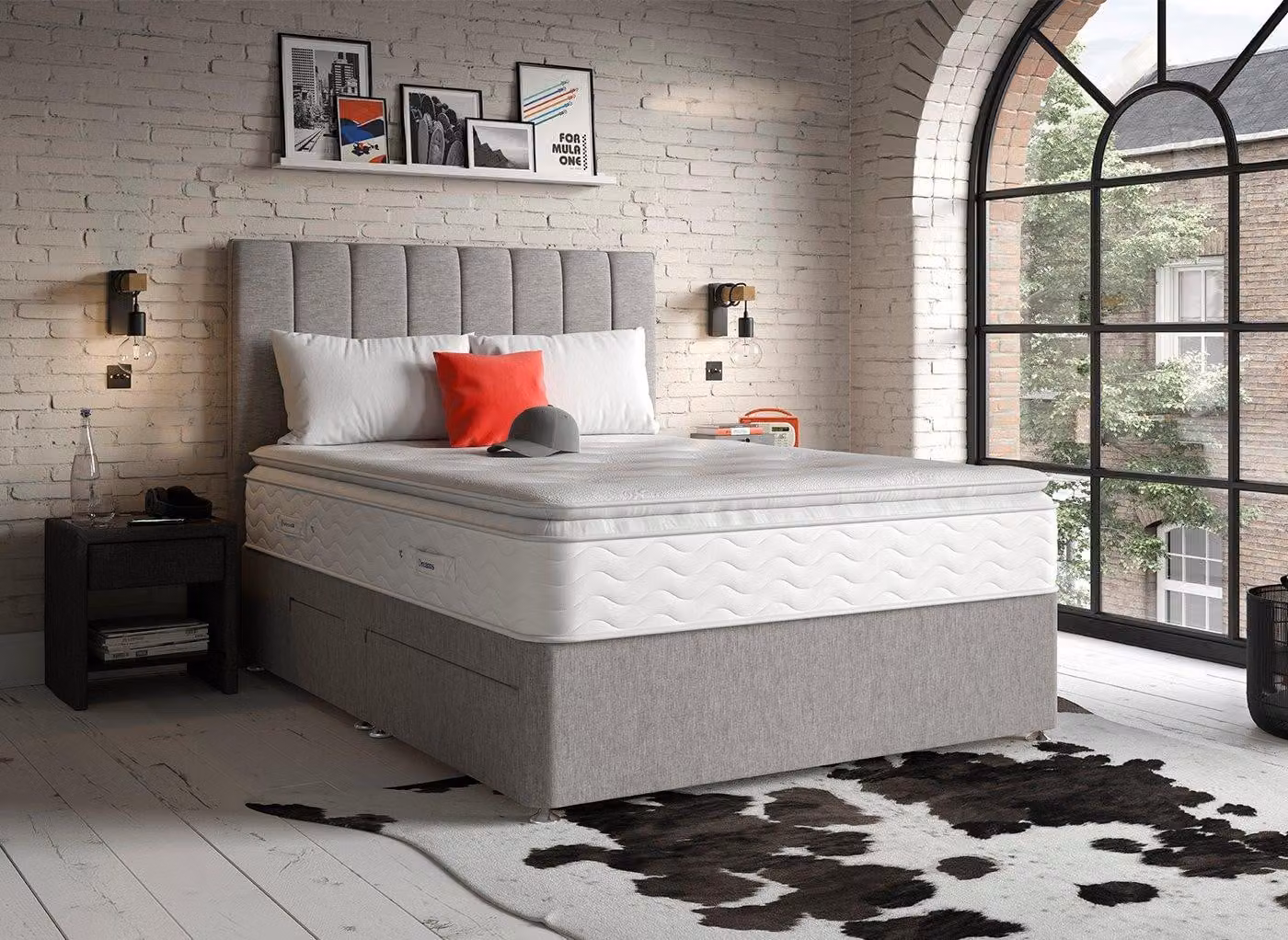 Dreams Champion's Choice Grey Fabric Upholstered Divan Set with Foam Mattress