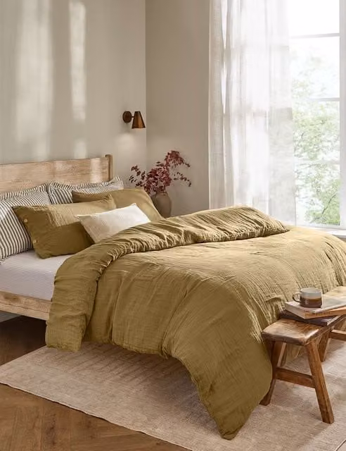 YARD Lark Yellow Pure Cotton Percale Bedding Set with Pillowcase, W/D/H: 180 x 200 cm