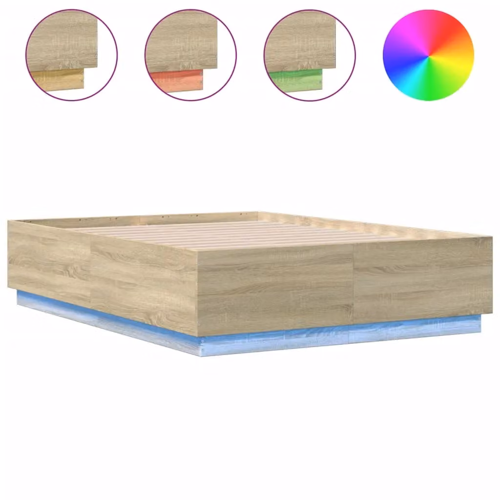 Berkfield Home Sonoma Oak Small Double Bed Frame with LED Lighting and USB Charging Port, Brown, W/D/H: 120 x 190 cm – 2