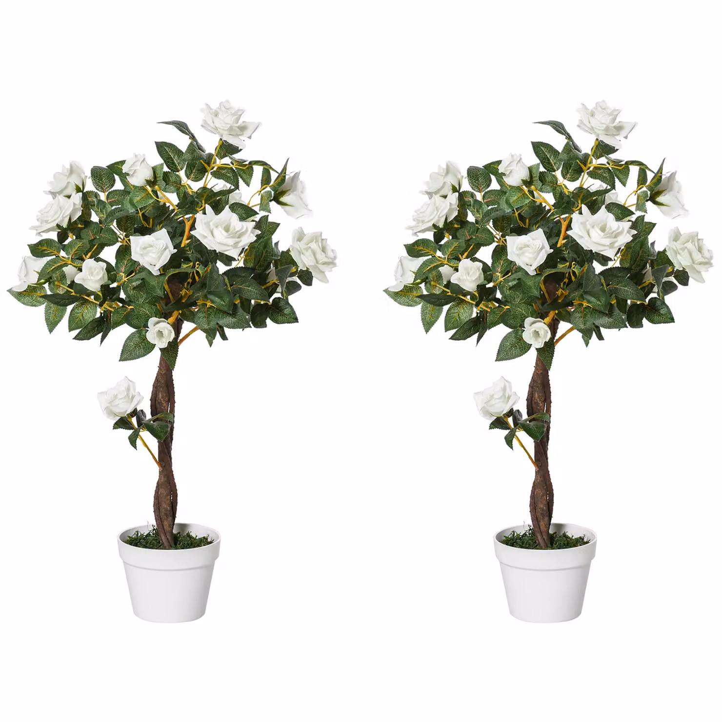 OUTSUNNY Set of 2 White Artificial Rose Trees, 90 cm Height – 2