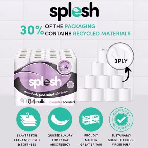 Cusheen Splesh Lavender Scented Toilet Roll 84 Rolls Bulk Family Pack, 3 Ply Quilted White Bathroom Tissue – 2