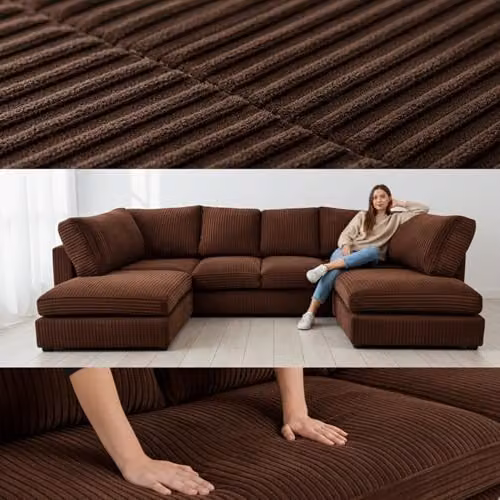 SofaSelection Jumbo Cord U-Shape Modular Sofa in Brown with Memory Foam and Birch Frame, W/D/H: 300 x 164 x 90 cm – 5
