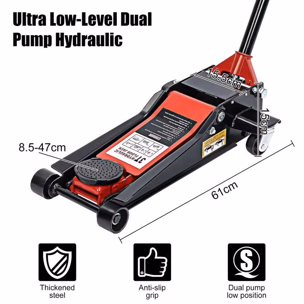 NESTLUNE 3 Ton Compact Hydraulic Steel Trolley Jack in Black, W/D/H: 100 x 40 x 26.25 cm – 3
