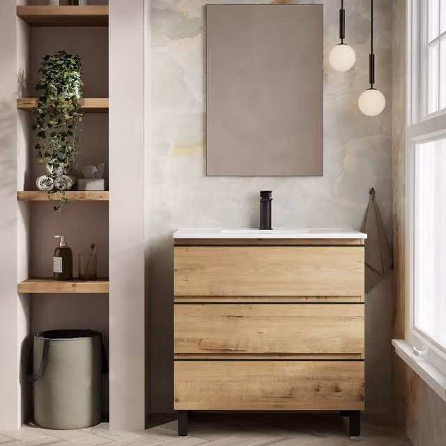 Banyetti Vatilla 800mm Floorstanding Vanity Unit with Lira Basin in Ostippo Light Oak – 1