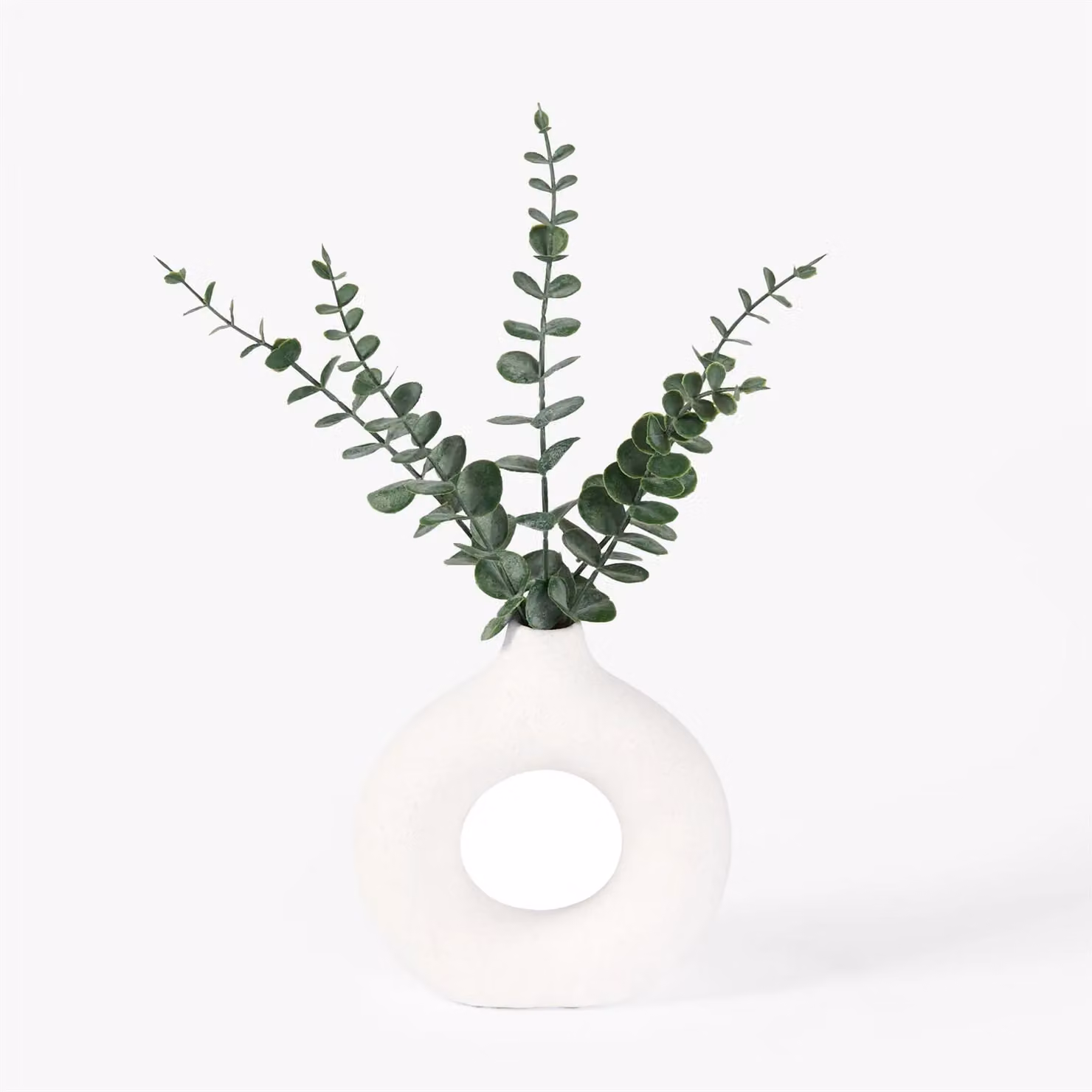OHS Artificial Green Eucalyptus in a Beige Ceramic Vase for Tabletop Decoration – 3