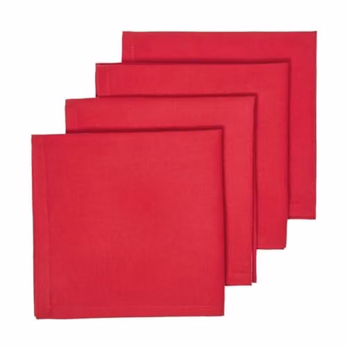 Homescapes Plain Red Cotton Cloth Napkins, Set of 4, W/D/H: 45 x 45 x 45 cm