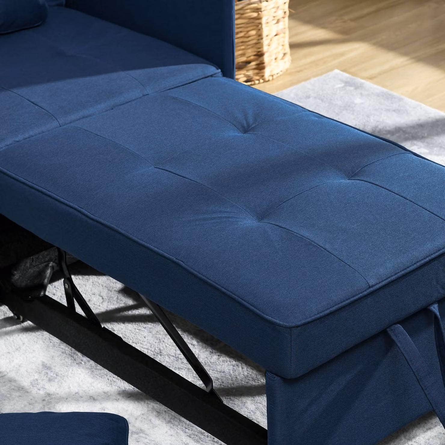 HOMCOM 3-in-1 Single Sofa Bed in Blue with 5-Position Adjustable Back and Removable Washable Pillow – 7
