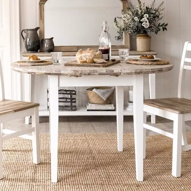 Statement Furniture Florence Round Extending Dining Table in White with Acacia and Pine Wood, W/D/H: 92 x 92 x 76 cm (Extends to 117 cm)