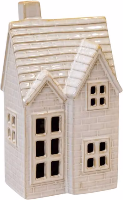 Four Candle Large White Ceramic Tiled LED House with 6 Hour Timer – 1
