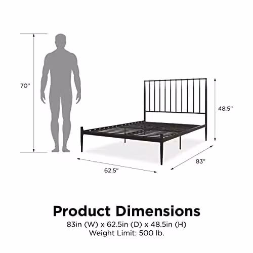 DHP Furniture Giulia Modern Metal Double Bed in White, W/D/H: 180 x 200 x 158.8 cm – 2