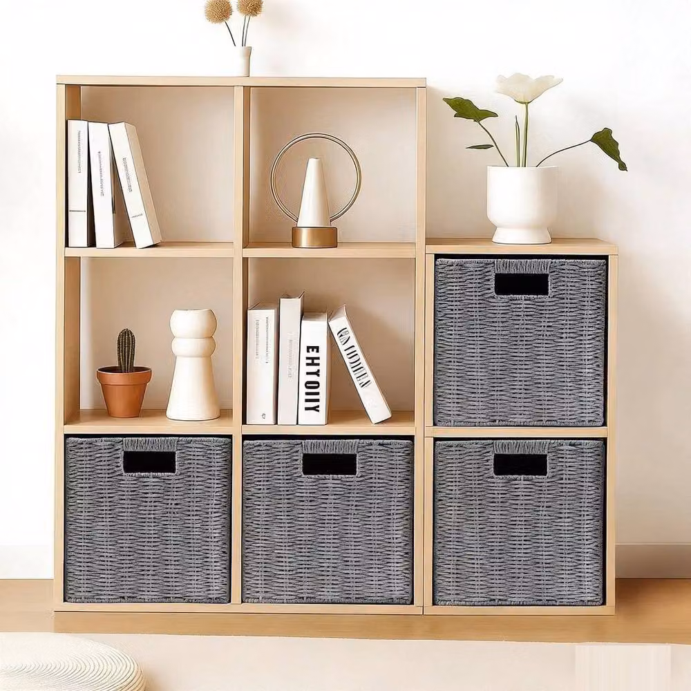 KORVIXA Grey 2-Pack Faux Wicker Open Weave Fabric Storage Baskets – 3
