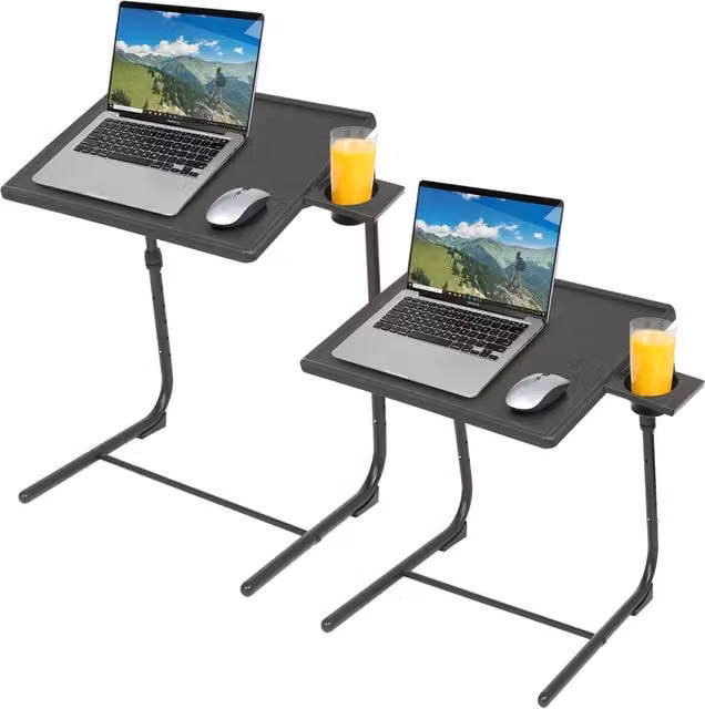 Harbour Housewares Height Adjustable Folding Laptop Tables in Black, Pack of 2 – 1