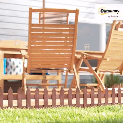 Outsunny Pack of 12 Wooden Garden Border Fences in Brown – 2