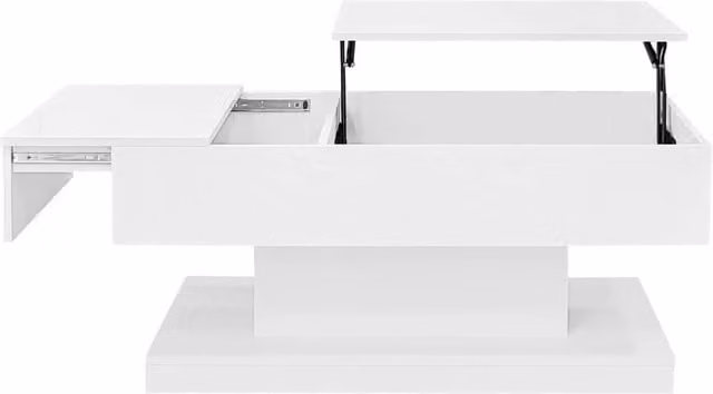 ERGOVEXA Modern White Glossy Lift Top Coffee Table with LED Lighting and Storage Compartment