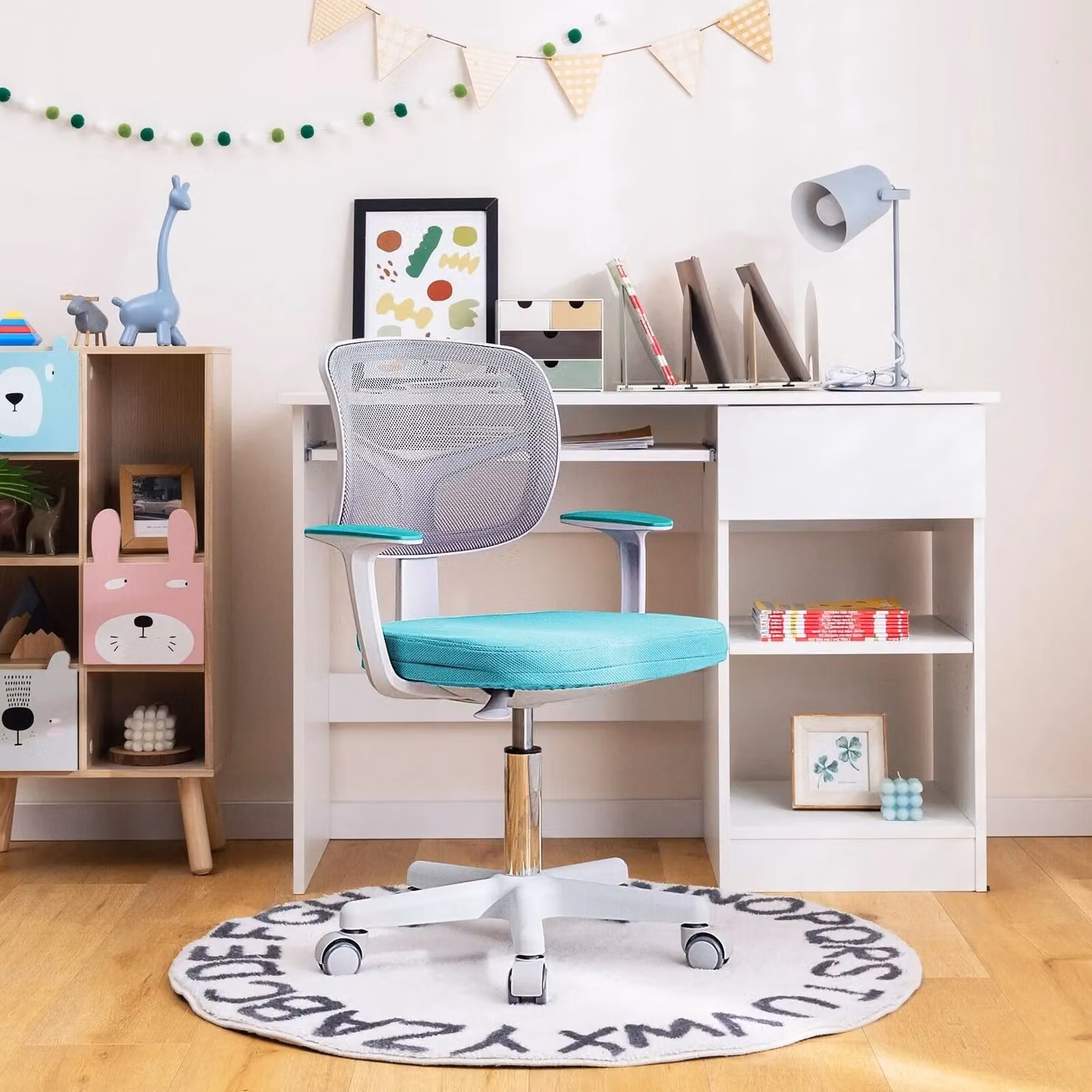 Costway Blue Fabric Swivel Task Chair for Home Office and Children's Rooms – 2