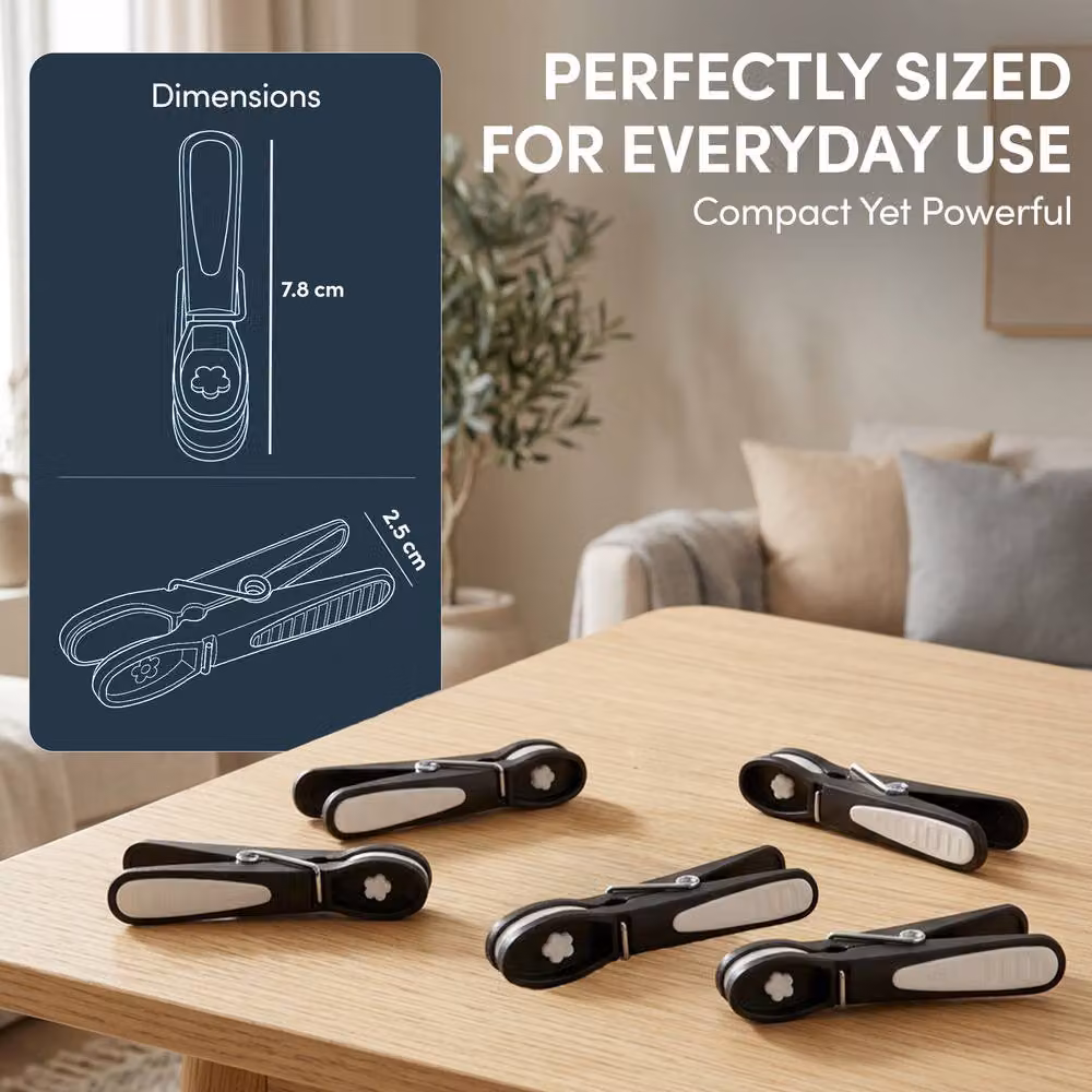 Keplin 24-Pack Laundry Pegs in Black with Metal Spring – 7